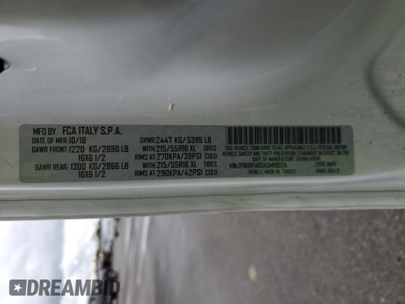 2019 Ram ProMaster City Cargo Tradesman with VIN ZFBHRFAB5K6M19024, listed as a Copart auction lot 74239273 with 48,864 mi miles and . Bid and sale history available at DreamBid. Image 13.
