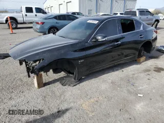 2018 Infiniti Q50 Red Sport 400 with VIN JN1FV7AP5JM460171, listed as a Copart auction lot 86184954 with 82,447 mi miles and Salvage Title. Bid and sale history available at carsss.com. Image 1.
