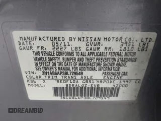 2011 Nissan Sentra 2.0 with VIN 3N1AB6AP3BL729549, listed as a IAAI auction lot 41209847 with 174,418 mi miles and . Bid and sale history available at DreamBid. Image 9.