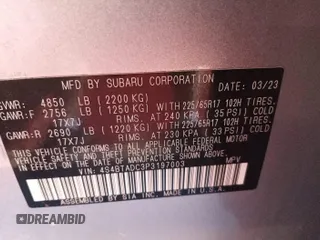 2023 Subaru Outback Premium с VIN 4S4BTADC3P3197003, выставлен на аукционе IAAI как лот 42786903 с пробегом 77 300 миль миль и . История ставок и продаж доступна на DreamBid. Изображение 14.
