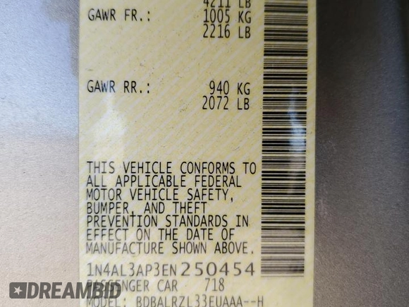 2014 Nissan Altima S with VIN 1N4AL3AP3EN250454, listed as a Copart auction lot 49827605 with 124,916 mi miles and Salvage Title. Bid and sale history available at DreamBid. Image 14.