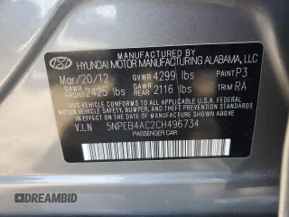 2012 Hyundai Sonata GLS with VIN 5NPEB4AC2CH496734, listed as a Copart auction lot 53071005 with 86,299 mi miles and Salvage Title. Bid and sale history available at carsss.com. Image 14.