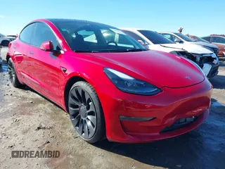 2023 Tesla Model 3 Performance with VIN 5YJ3E1EC7PF382160, listed as a IAAI auction lot 41468641 with 44,270 mi miles. Bid and sale history available at carsss.com. Image 1.