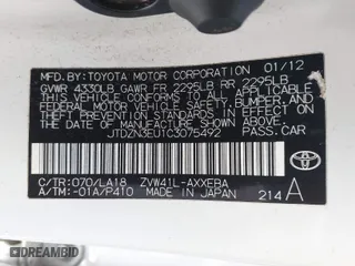 2012 Toyota Prius v Two with VIN JTDZN3EU1C3075492, listed as a IAAI auction lot 41129199 with 1 mi miles. Bid and sale history available at carsss.com. Image 9.