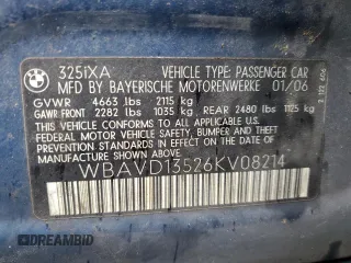 2006 BMW 3 Series 325xi with VIN WBAVD13526KV08214, listed as a Copart auction lot 50054715 with 162,946 mi miles and Salvage Title. Bid and sale history available at carsss.com. Image 13.