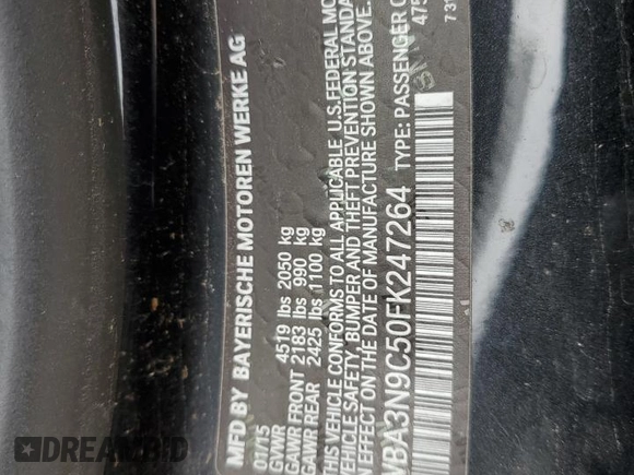 2015 BMW 4 Series 428i xDrive with VIN WBA3N9C50FK247264, listed as a Copart auction lot 54709725 with 75,218 mi miles and Salvage title. Bid and sale history available at DreamBid. Image 13.