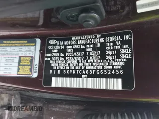 2015 Kia Sorento LX with VIN 5XYKTCA63FG652456, listed as a IAAI auction lot 41554796 with Not Provided miles. Bid and sale history available at carsss.com. Image 9.