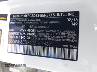2016 Mercedes-Benz C 450 AMG with VIN 55SWF6EBXGU141867, listed as a IAAI auction lot 41596461 with 126,565 mi miles and . Bid and sale history available at carsss.com. Image 9.
