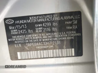 2013 Hyundai Sonata GLS with VIN 5NPEB4AC3DH712138, listed as a IAAI auction lot 41859686 with 98,298 mi miles and . Bid and sale history available at carsss.com. Image 9.