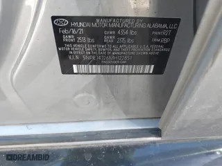 2021 Hyundai Sonata SEL Plus with VIN 5NPEJ4J26MH122851, listed as a IAAI auction lot 41761432 with 57,045 mi miles. Bid and sale history available at carsss.com. Image 9.