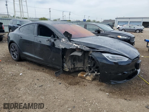 2021 Tesla Model S Plaid with VIN 5YJSA1E6XMF456295, listed as a Copart auction lot 55877025 with Not provided miles and Salvage title. Bid and sale history available at DreamBid. Image 4.