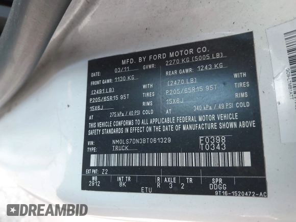 2011 Ford Transit Connect XLT z VIN NM0LS7DN3BT061329, wystawiony jako IAAI lot #42417038 z przebiegiem Nie podano mil oraz . Historia ofert i sprzedaży dostępna na DreamBid. Obrazek 9.