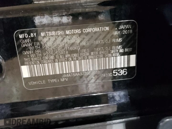 2018 Mitsubishi Eclipse Cross SE z VIN JA4AT5AA3JZ068638, wystawiony jako Copart lot #56044235 z przebiegiem 49 006 mil mil oraz Szkoda całkowita • Salvage title. Historia ofert i sprzedaży dostępna na DreamBid. Obrazek 13.