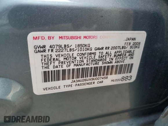 2009 Mitsubishi Lancer ES with VIN JA3AU26UX9U007458, listed as a Copart auction lot 78245174 with 197,957 mi miles and Salvage Title. Bid and sale history available at carsss.com. Image 12.