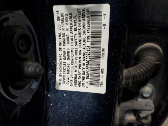2016 Honda Civic Sedan LX with VIN 19XFC2F54GE093154, listed as a Copart auction lot 45048175 with 119,333 mi miles and Salvage Title. Bid and sale history available at carsss.com. Image 13.