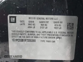 2015 Chevrolet Cruze LT with VIN 1G1PC5SB1F7255380, listed as a IAAI auction lot 41515754 with 146,081 mi miles and . Bid and sale history available at DreamBid. Image 9.