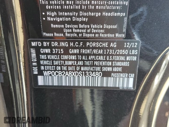 2013 Porsche Boxster S with VIN WP0CB2A8XDS133480, listed as a Copart auction lot 70601174 with 45,638 mi miles and Salvage Title. Bid and sale history available at carsss.com. Image 12.