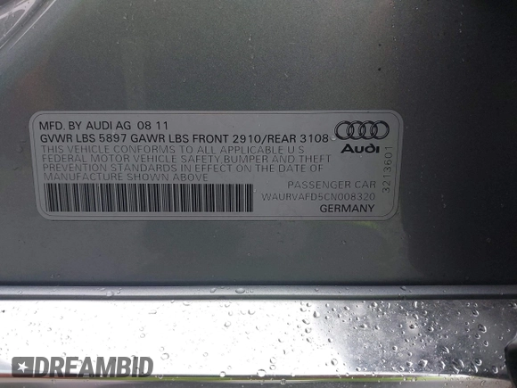2012 Audi A8 z VIN WAURVAFD5CN008320, wystawiony jako IAAI lot #41508237 z przebiegiem 183 398 mil mil oraz . Historia ofert i sprzedaży dostępna na DreamBid. Obrazek 9.