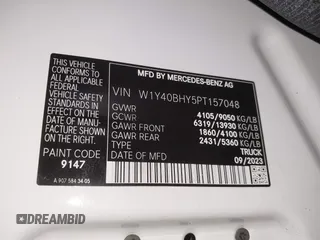 2023 Mercedes-Benz Sprinter Cargo Cargo with VIN W1Y40BHY5PT157048, listed as a IAAI auction lot 40339280 with 33,725 mi miles and . Bid and sale history available at DreamBid. Image 9.