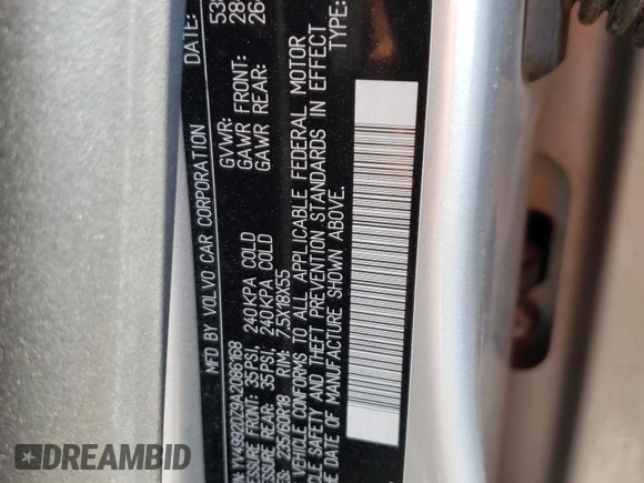 2010 Volvo XC60 3.0T z VIN YV4992DZ9A2086168, wystawiony jako Copart lot #71350334 z przebiegiem 177 937 mil mil oraz Szkoda całkowita • Salvage title. Historia ofert i sprzedaży dostępna na DreamBid. Obrazek 12.