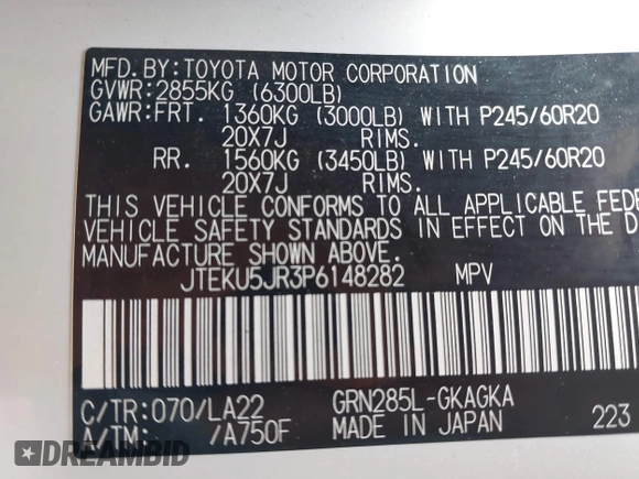 2023 Toyota 4Runner Limited with VIN JTEKU5JR3P6148282, listed as a IAAI auction lot 42199867 with 28,440 mi miles and . Bid and sale history available at DreamBid. Image 9.