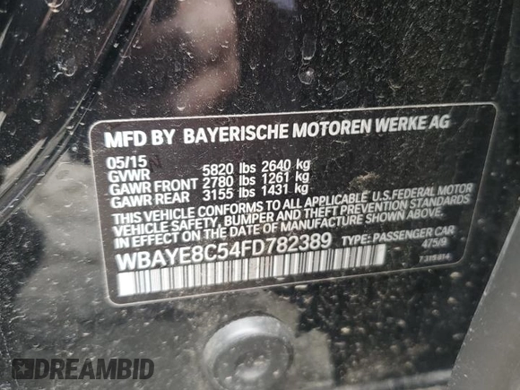 2015 BMW 7 Series 750Li with VIN WBAYE8C54FD782389, listed as a Copart auction lot 45150445 with 122,788 mi miles and Clean Title. Bid and sale history available at carsss.com. Image 12.