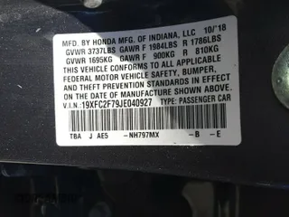 2018 Honda Civic EX с VIN 19XFC2F79JE040927, выставлен на аукционе Copart как лот 55696165 с пробегом 58 696 миль миль и Списание • Salvage title. История ставок и продаж доступна на DreamBid. Изображение 12.