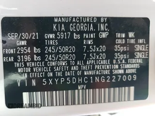2022 Kia Telluride SX z VIN 5XYP5DHC1NG227009, wystawiony jako Copart lot #52576075 z przebiegiem 61 846 mil mil oraz Szkoda całkowita • Salvage title. Historia ofert i sprzedaży dostępna na DreamBid. Obrazek 14.