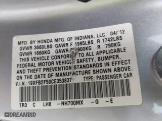2012 Honda Civic Sdn LX with VIN 19XFB2F50CE353837, listed as a IAAI auction lot 41961162 with 140,583 mi miles. Bid and sale history available at carsss.com. Image 9.