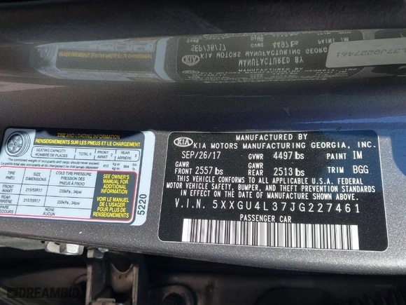 2018 Kia Optima EX with VIN 5XXGU4L37JG227461, listed as a IAAI auction lot 41871797 with 134,760 mi miles. Bid and sale history available at carsss.com. Image 9.