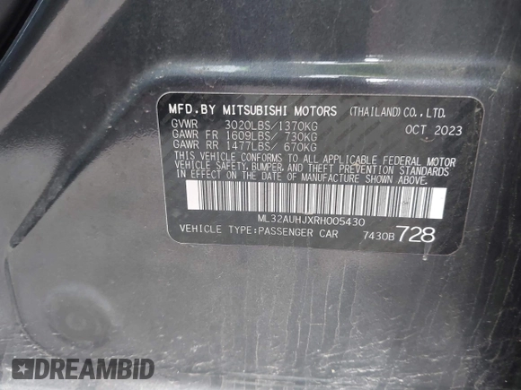 2024 Mitsubishi Mirage ES z VIN ML32AUHJXRH005430, wystawiony jako IAAI lot #42182485 z przebiegiem 17 904 mil mil oraz . Historia ofert i sprzedaży dostępna na DreamBid. Obrazek 9.
