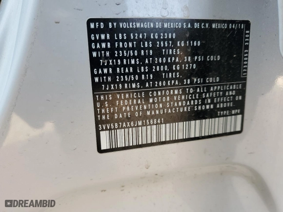 2018 Volkswagen Tiguan SEL Premium with VIN 3VV5B7AX6JM156841, listed as a Copart auction lot 88138225 with 93,460 mi miles and Salvage Title. Bid and sale history available at carsss.com. Image 13.