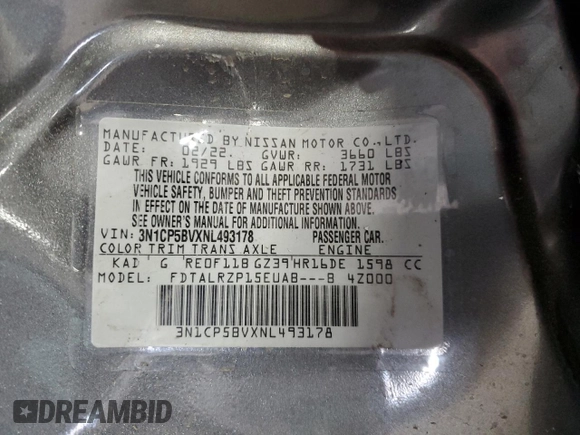 2022 Nissan Kicks S z VIN 3N1CP5BVXNL493178, wystawiony jako Copart lot #55552355 z przebiegiem 21 576 mil mil oraz Szkoda całkowita • Salvage title. Historia ofert i sprzedaży dostępna na DreamBid. Obrazek 12.