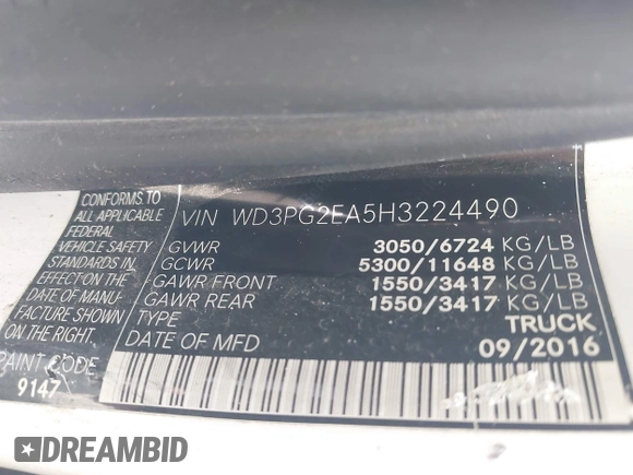 2017 Mercedes-Benz Metris Cargo z VIN WD3PG2EA5H3224490, wystawiony jako IAAI lot #42001238 z przebiegiem 71 869 mil mil oraz . Historia ofert i sprzedaży dostępna na DreamBid. Obrazek 9.