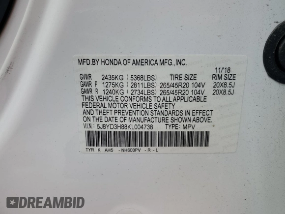 2019 Acura MDX Advance с VIN 5J8YD3H88KL004738, выставлен на аукционе Copart как лот 57095275 с пробегом 106 171 миль миль и Списание • Salvage title. История ставок и продаж доступна на DreamBid. Изображение 13.