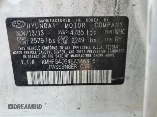 2014 Hyundai Azera with VIN KMHFG4JG4EA346316, listed as a Copart auction lot 86545734 with 155,590 mi miles and Salvage title. Bid and sale history available at DreamBid. Image 12.