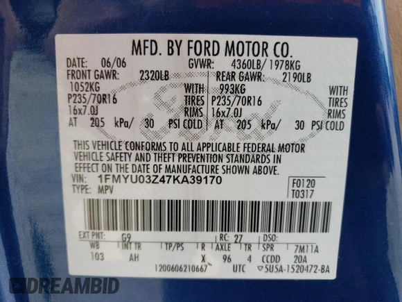 2007 Ford Escape XLT with VIN 1FMYU03Z47KA39170, listed as a Copart auction lot 75157914 with 141,672 mi miles and Salvage Title. Bid and sale history available at carsss.com. Image 16.