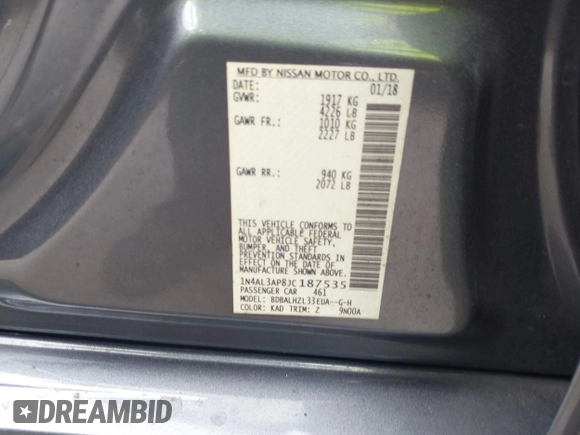 2018 Nissan Altima SV with VIN 1N4AL3AP8JC187535, listed as a IAAI auction lot 42147688 with 71,089 mi miles and . Bid and sale history available at carsss.com. Image 9.