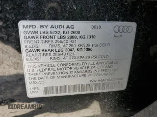 2018 Audi SQ5 Premium Plus with VIN WA1A4AFY8J2205867, listed as a Copart auction lot 56395553 with 74,787 mi miles. Bid and sale history available at carsss.com. Image 12.