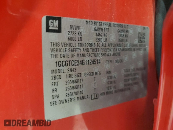 2016 Chevrolet Colorado 4WD LT с VIN 1GCGTCE34G1124514, выставлен на аукционе Copart как лот 59910345 с пробегом 128 204 миль миль и Чистый • Clean title. История ставок и продаж доступна на DreamBid. Изображение 12.