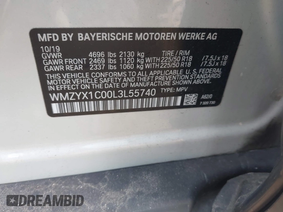 2020 MINI Countryman Cooper S with VIN WMZYX1C00L3L55740, listed as a IAAI auction lot 42106897 with 92,609 mi miles and . Bid and sale history available at DreamBid. Image 9.