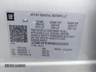 2021 Chevrolet Traverse LS with VIN 1GNEVFKWXMJ115319, listed as a IAAI auction lot 42005816 with 91,810 mi miles and . Bid and sale history available at DreamBid. Image 9.