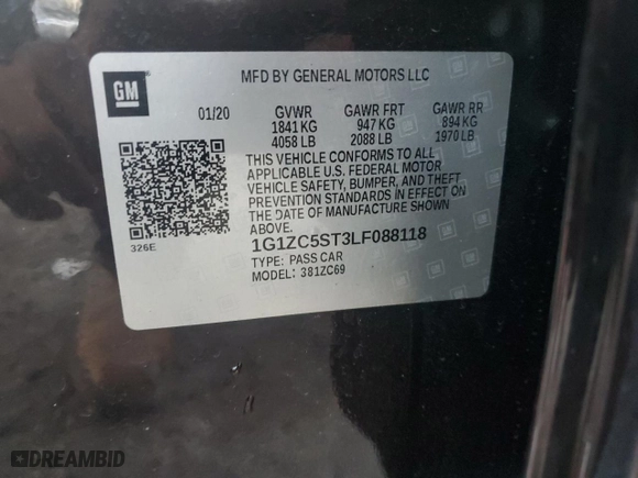 2020 Chevrolet Malibu LS with VIN 1G1ZC5ST3LF088118, listed as a Copart auction lot 41988965 with 57,915 mi miles and Salvage Title. Bid and sale history available at carsss.com. Image 12.