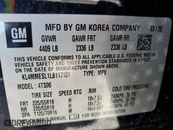 2020 Buick Encore GX Select с VIN KL4MMESL1LB117101, выставлен на аукционе Copart как лот 50499455 с пробегом 44 645 миль миль и На запчасти • Non repairable. История ставок и продаж доступна на DreamBid. Изображение 13.