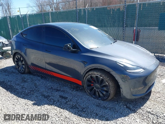 2021 Tesla Model Y Performance with VIN 5YJYGDEF1MF268405, listed as a IAAI auction lot 41818331 with 43,621 mi miles and . Bid and sale history available at DreamBid. Image 1.