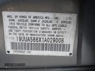2001 Acura TL with VIN 19UUA566X1A029008, listed as a IAAI auction lot 41906978 with 999,999 mi miles. Bid and sale history available at carsss.com. Image 9.