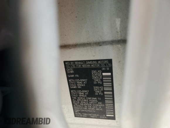 2020 Nissan Rogue S z VIN KNMAT2MV5LP514712, wystawiony jako Copart lot #54103225 z przebiegiem Nie podano mil oraz Szkoda całkowita • Salvage title. Historia ofert i sprzedaży dostępna na DreamBid. Obrazek 13.