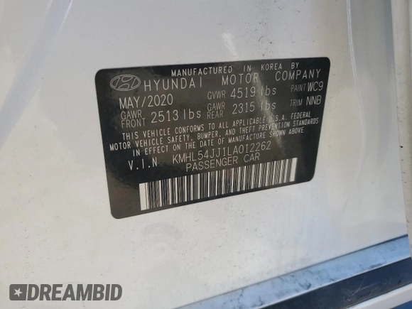 2020 Hyundai Sonata Hybrid Limited with VIN KMHL54JJ1LA012262, listed as a Copart auction lot 41403825 with 35,033 mi miles and Salvage Title. Bid and sale history available at carsss.com. Image 14.