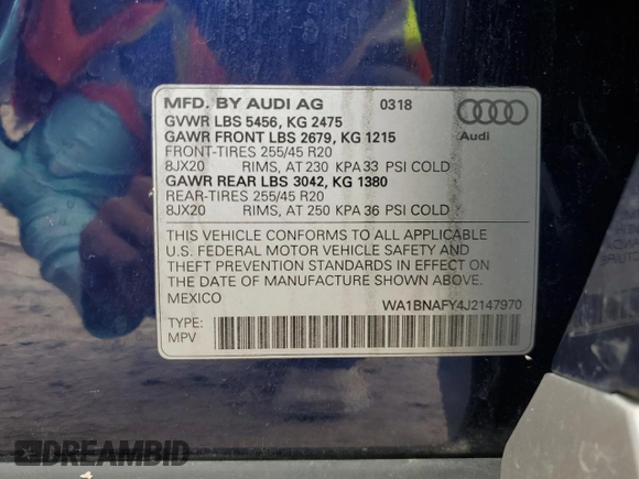 2018 Audi Q5 Premium Plus with VIN WA1BNAFY4J2147970, listed as a Copart auction lot 50932075 with 86,090 mi miles and Clean Title. Bid and sale history available at carsss.com. Image 13.