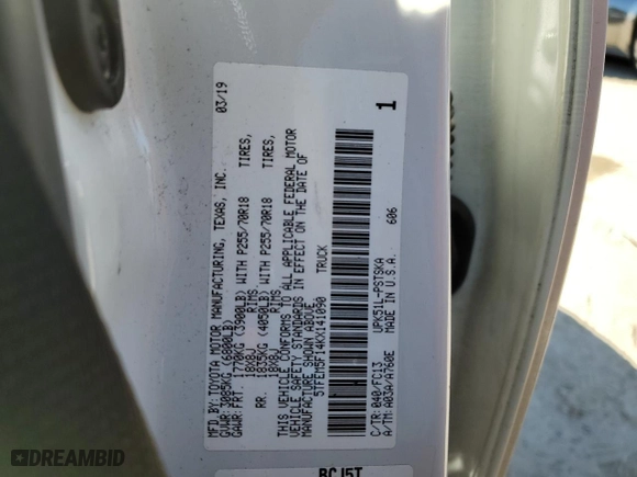 2019 Toyota Tundra 2WD SR5 with VIN 5TFEM5F14KX141090, listed as a Copart auction lot 81671534 with 101,950 mi miles and Salvage Title. Bid and sale history available at carsss.com. Image 12.